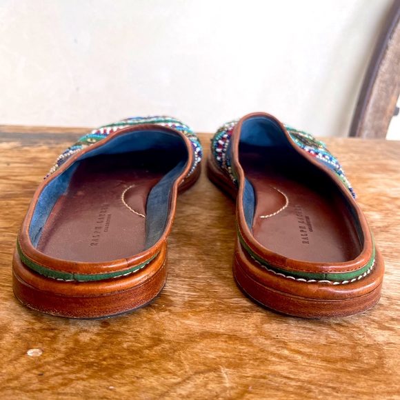 RALPH LAUREN COLLECTION Unique Colorful Beaded Soft Suede Mule Flats 37.5B ITALY - Picture 9 of 12